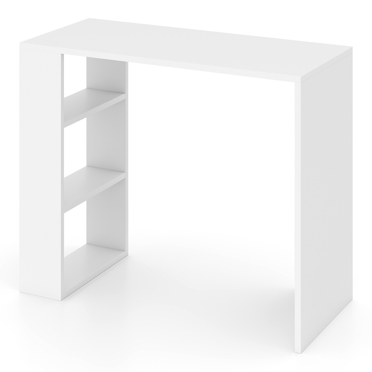 White Engineered Wood Computer Desk with 3 Open Shelves for Small Spaces